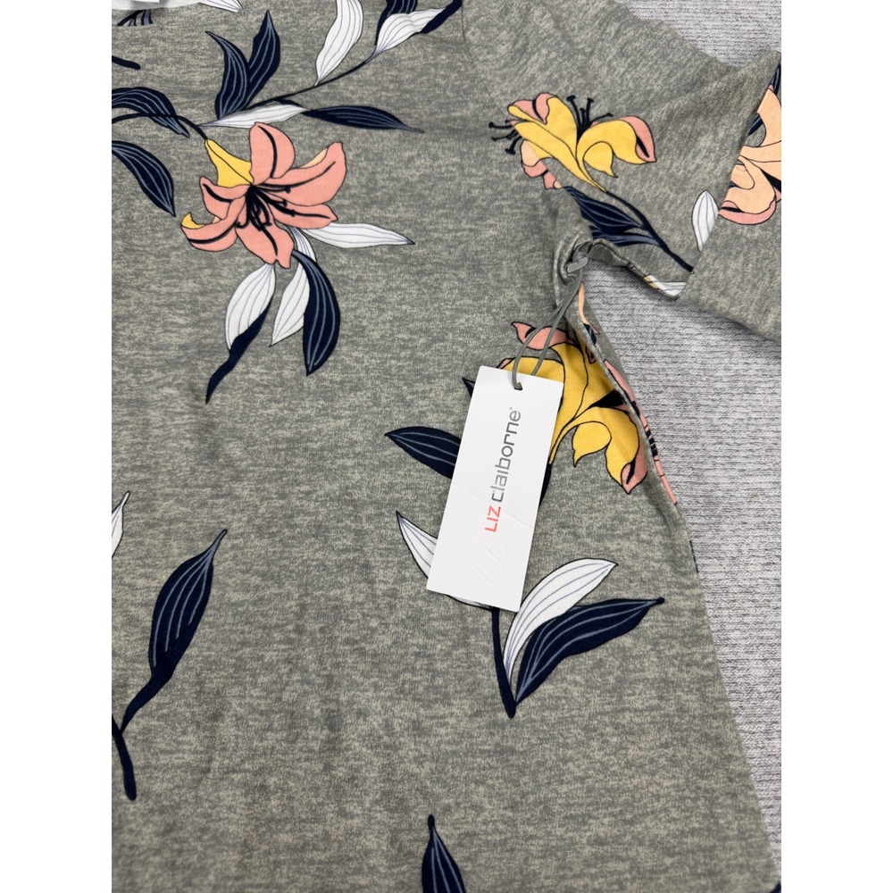 Liz Claiborne Womens Large Grey Heather Floral Lily Short Sleeve Top MSRP $32 - Picture 11 of 11